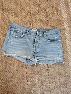 Agolde Light Wash Frayed Hem Denim Shorts